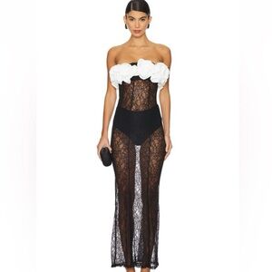 Camila Coelho Black and White Lace Maxi Dress